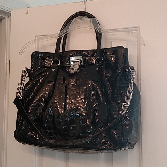 Michael Kors Hamilton Croc Embossed Patent Leather Bag Purse - Picture 14 of 17